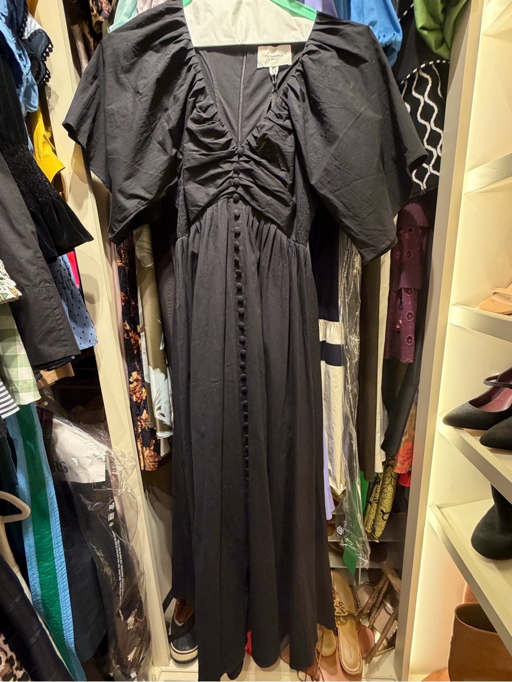 Tuckernuck black flutter sleeve maxi with buttons